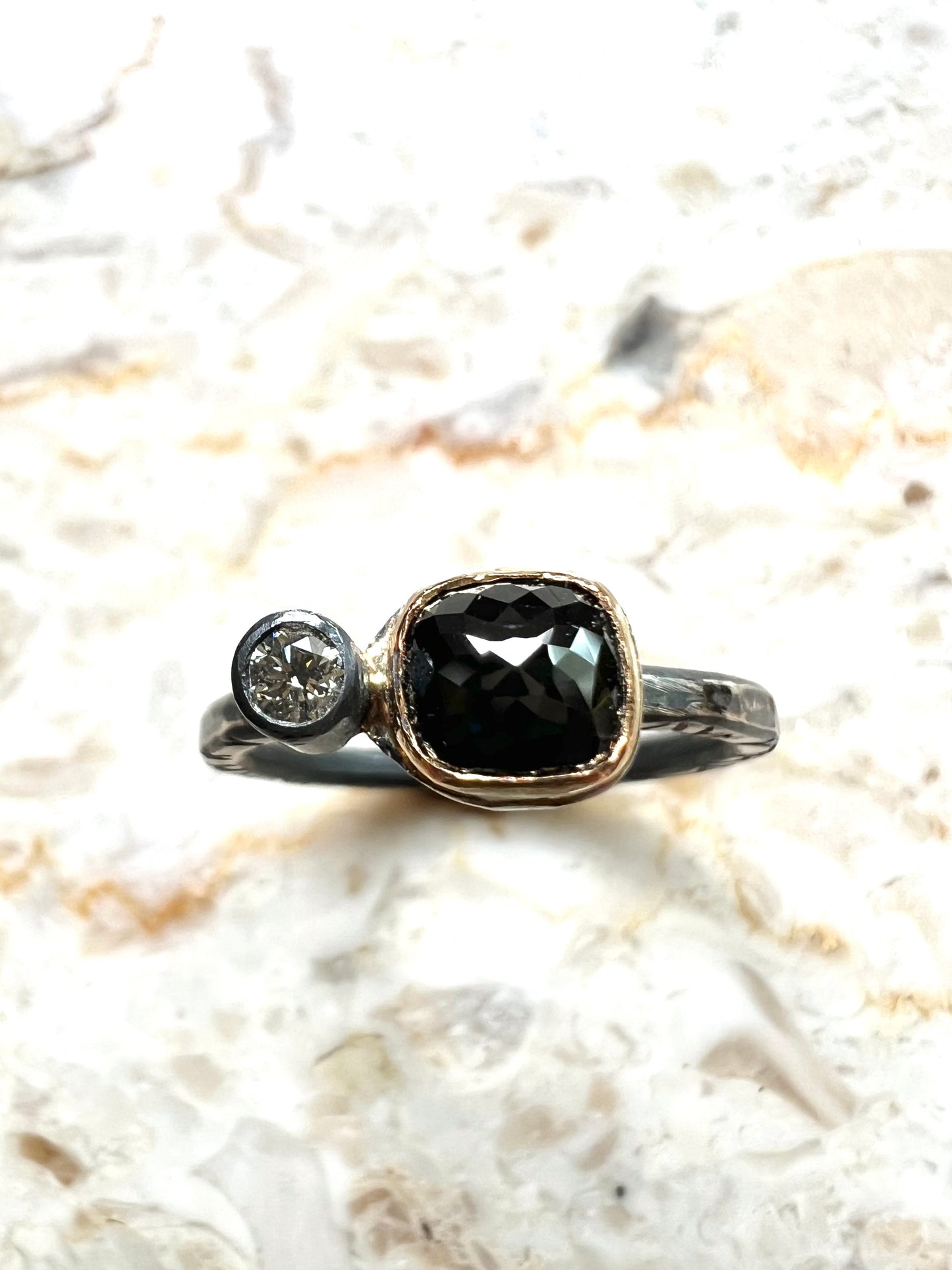 Black and grey diamond ring