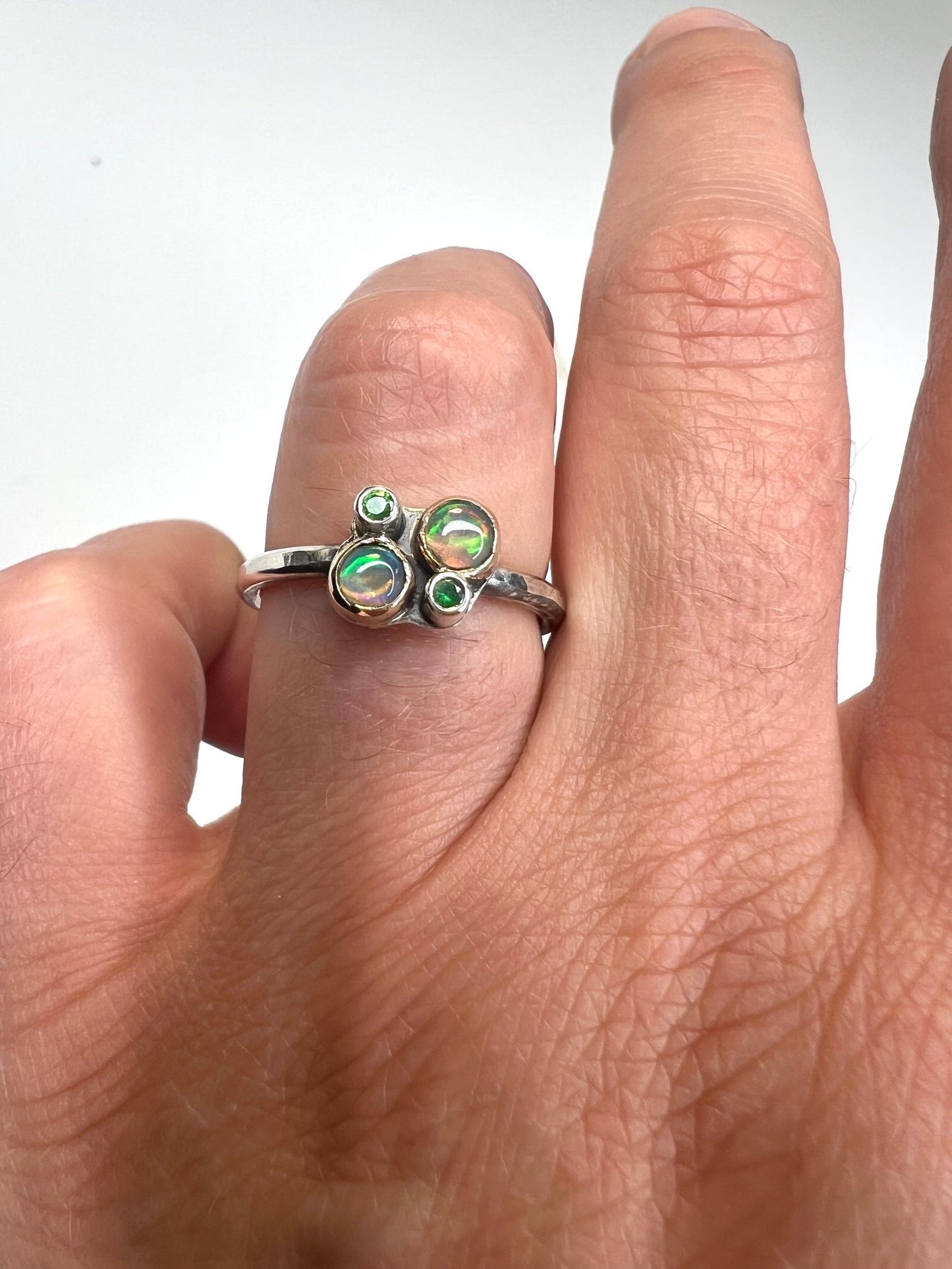 opal and sapphire mermaid ring in 14k gold and sterling silver