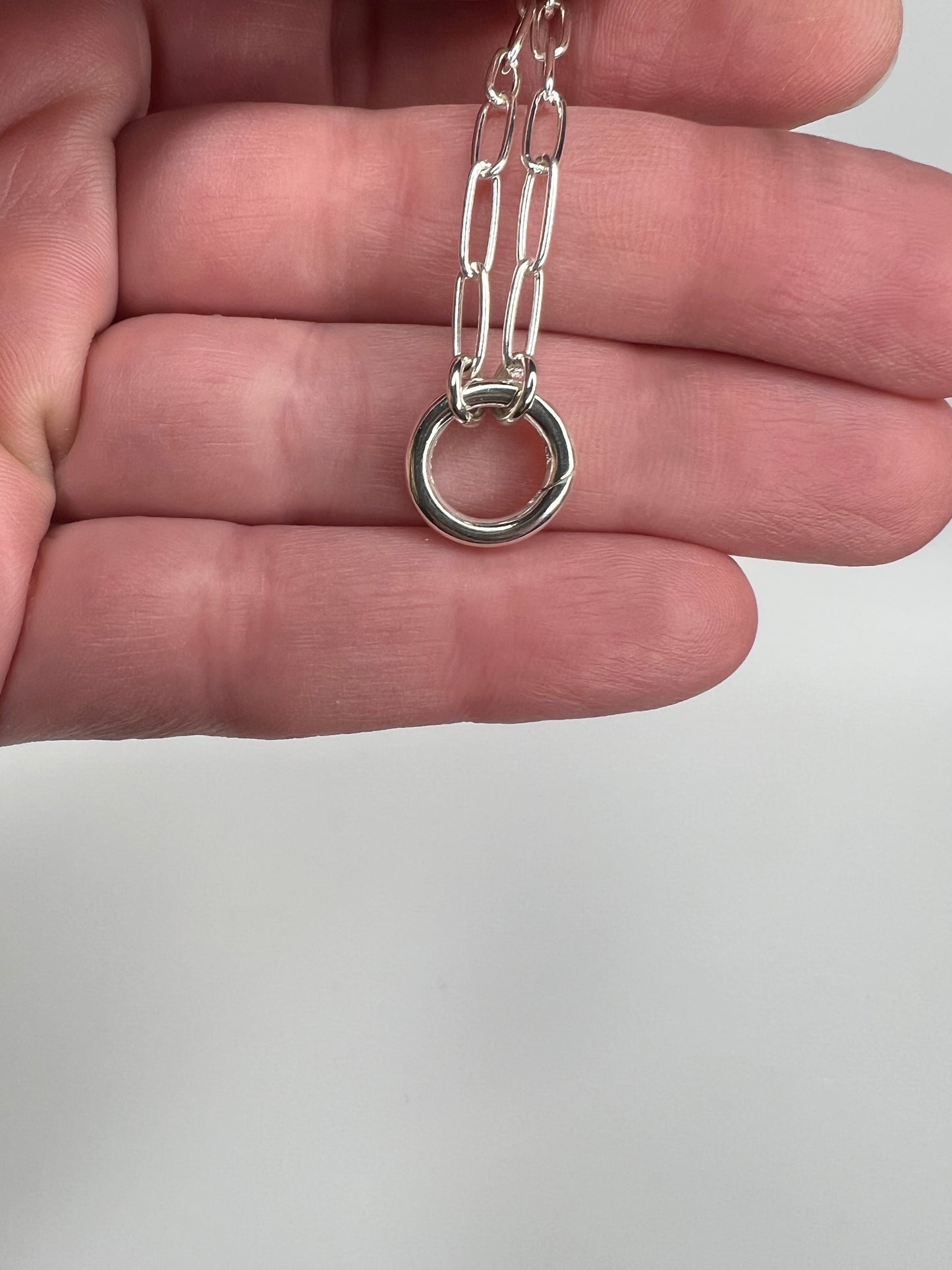 Sterling Silver Circle Charm Holder Necklace – Paperclip Chain