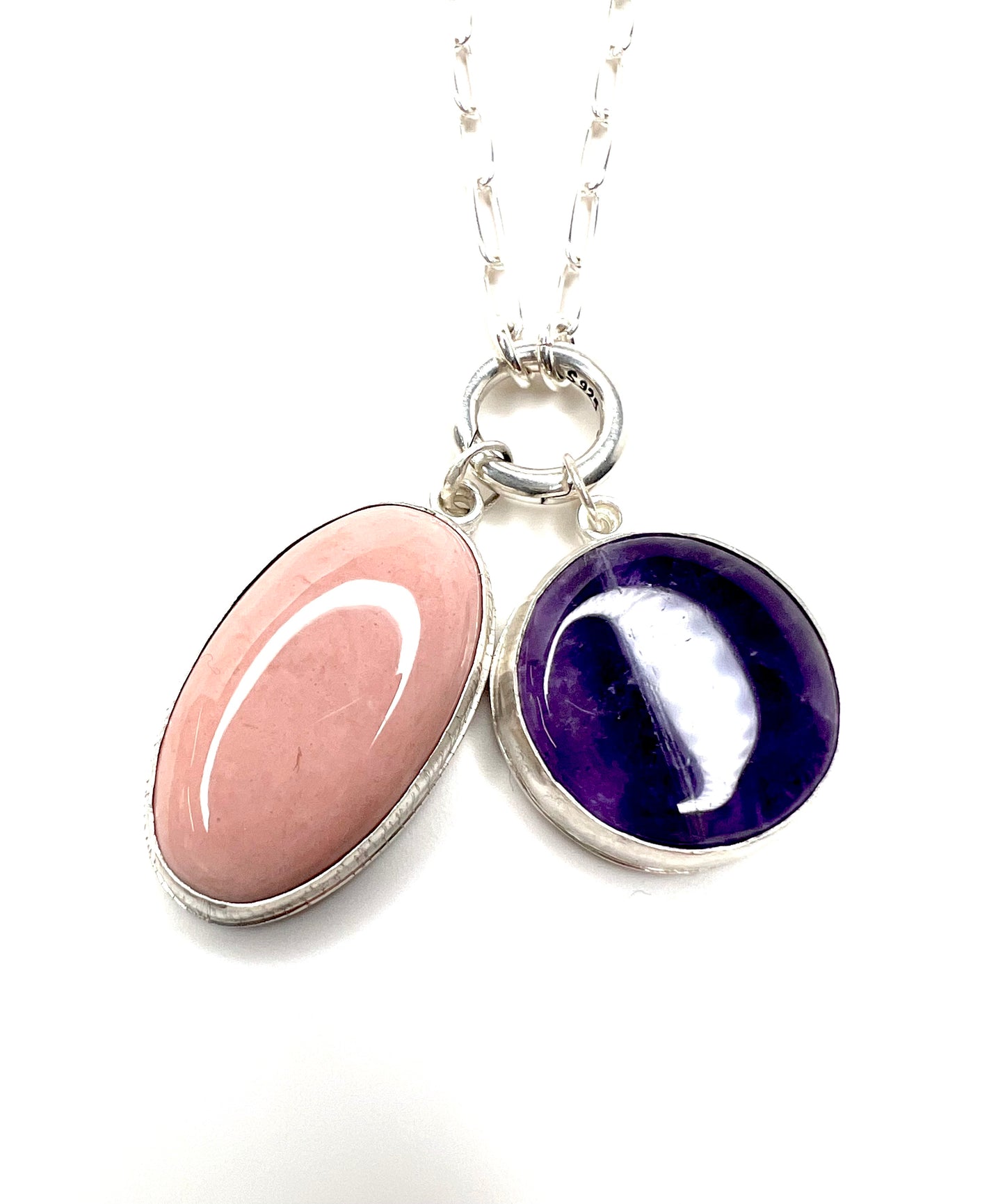 handcrafted pink opal and sterling silver pendant charm necklace