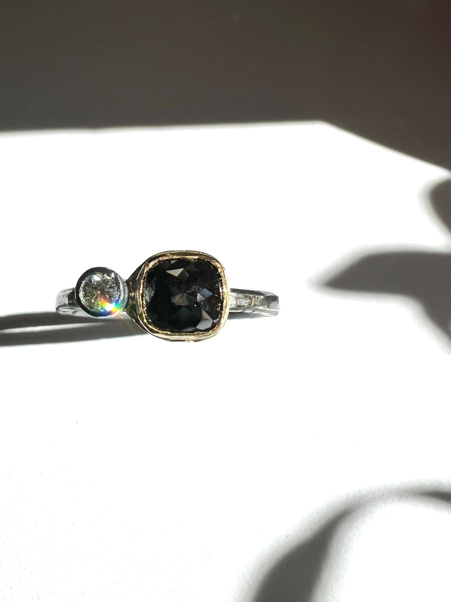 Black and grey diamond ring