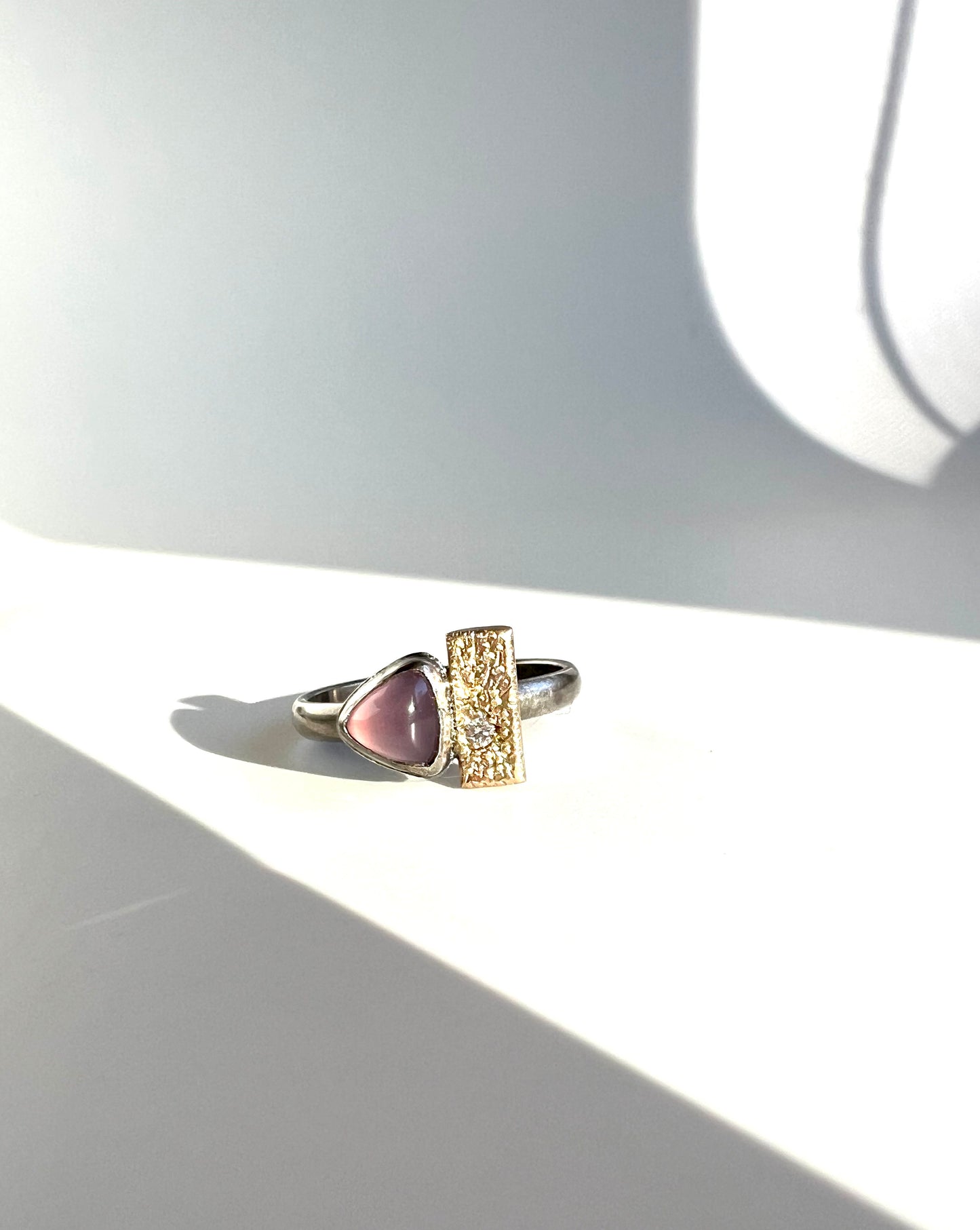 blue chalcedony and diamond glam ring in 14k gold and sterling silver