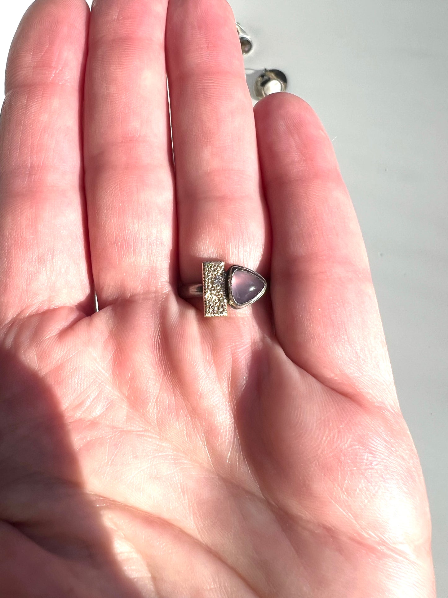 blue chalcedony and diamond glam ring in 14k gold and sterling silver