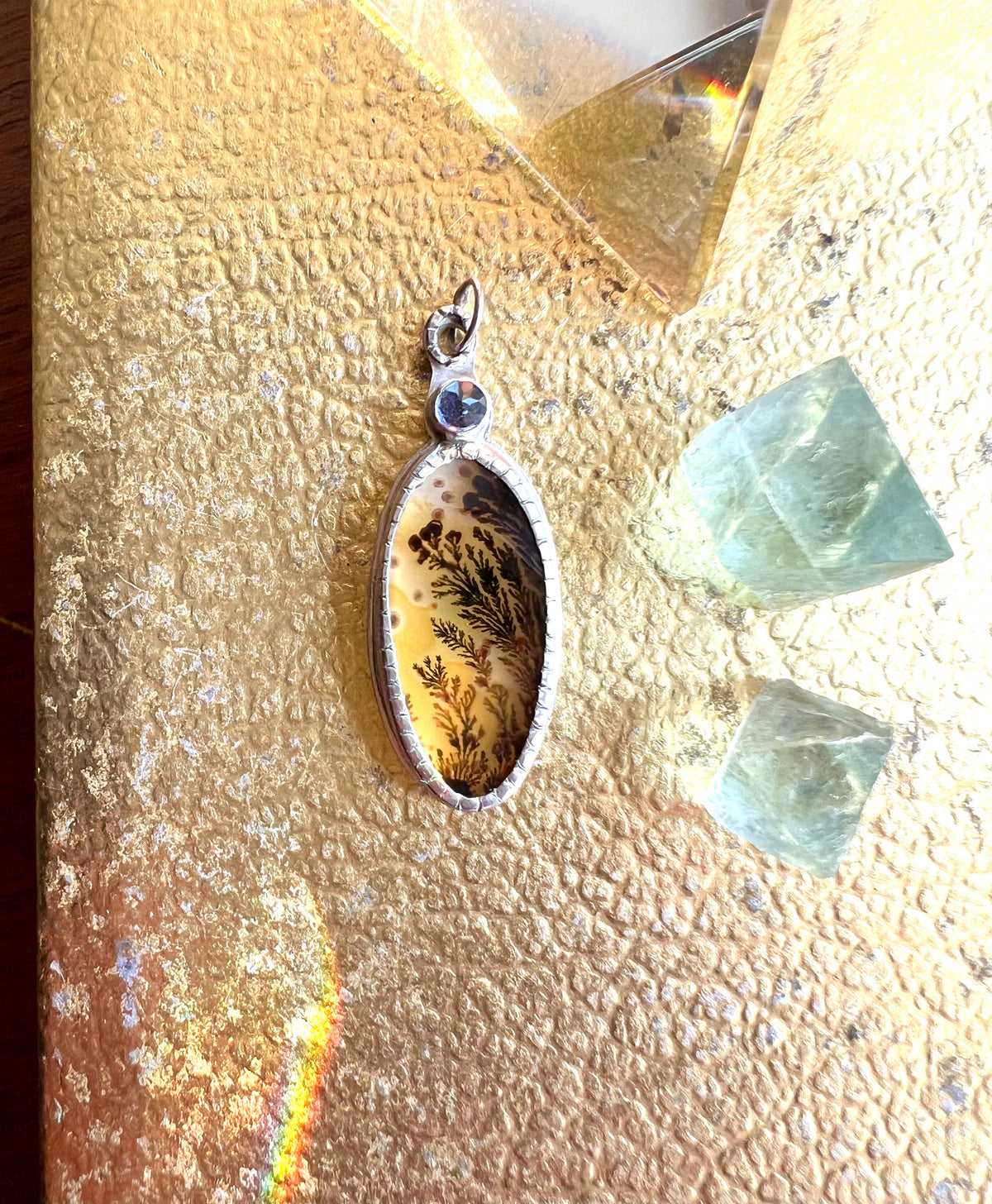 dendritic agate and tanzanite charm in sterling silver - handmade and one of a kind jewelry