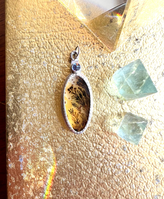 dendritic agate and tanzanite charm in sterling silver - handmade and one of a kind jewelry