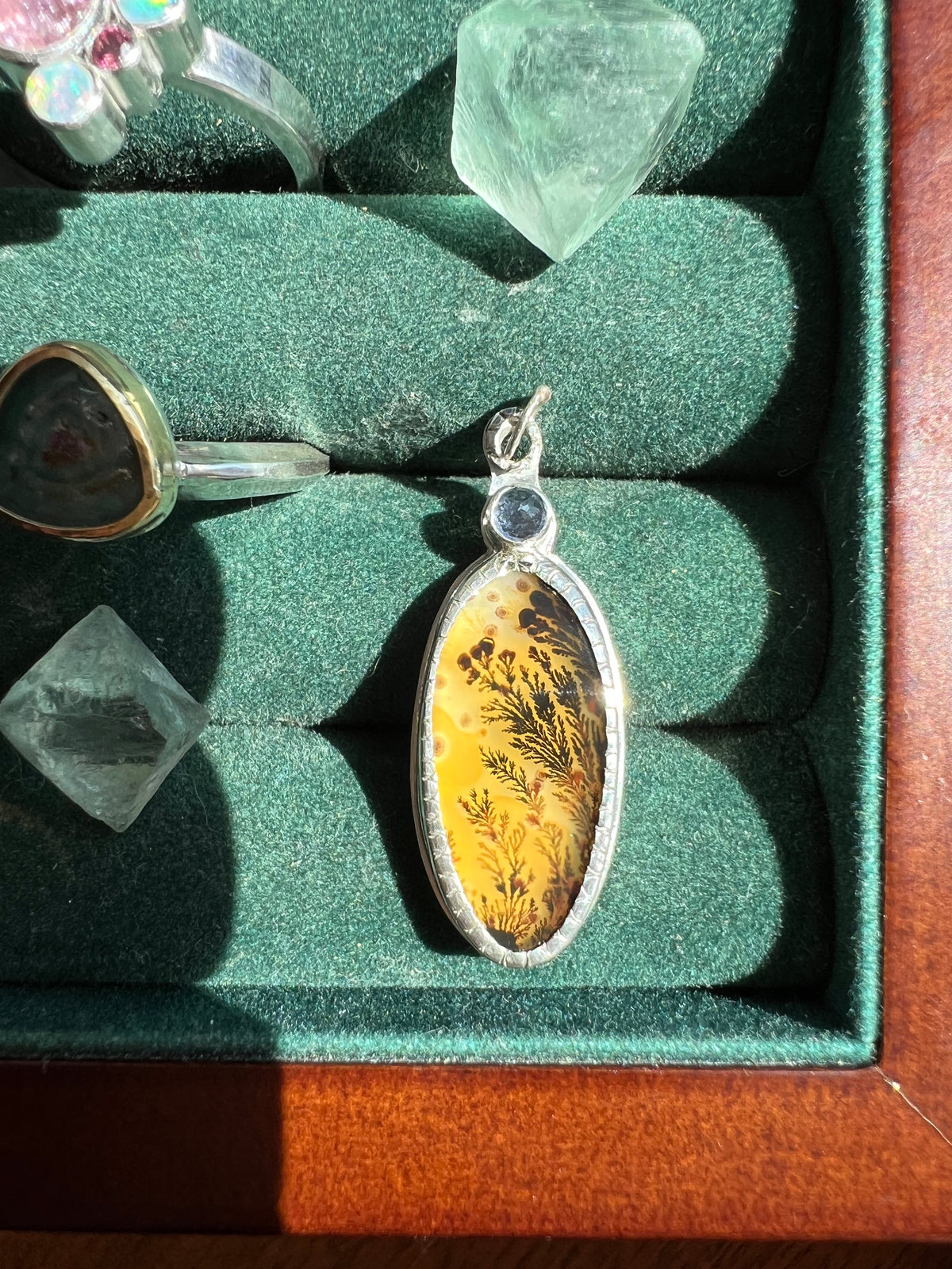 dendritic agate and tanzanite charm in sterling silver - handmade and one of a kind jewelry