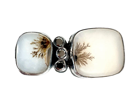 dendritic agate and black diamond ring
