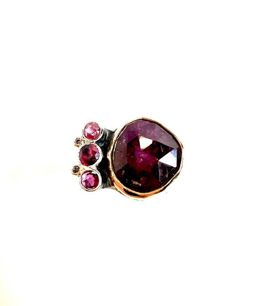 tourmaline and sapphire beauty ring - one of a kind handmade jewelry