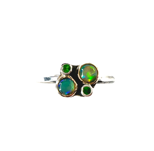 opal and sapphire mermaid ring in 14k gold and sterling silver