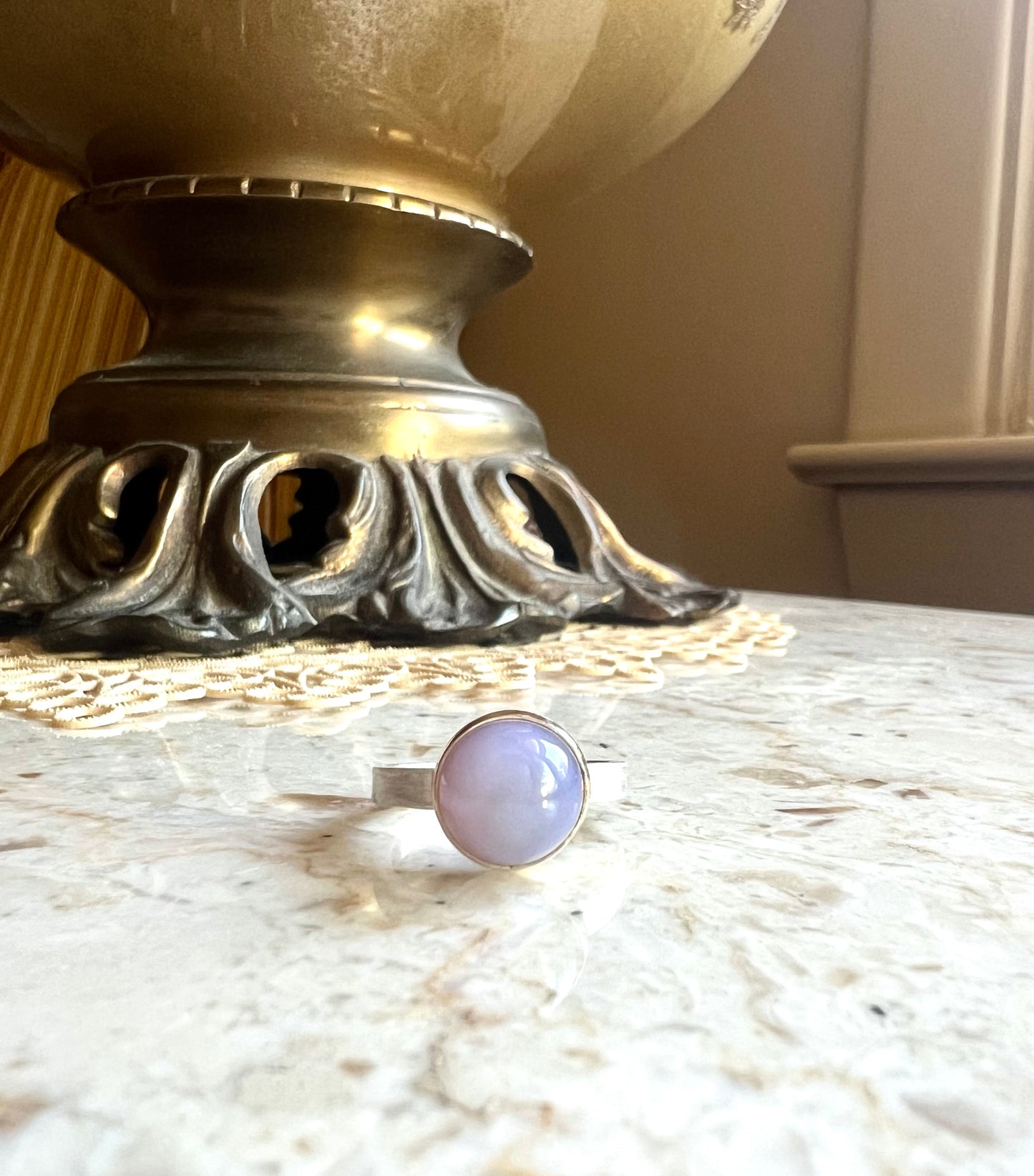 handmade blue chalcedony ring in 14k gold and sterling silver - stacking ring one of a kind