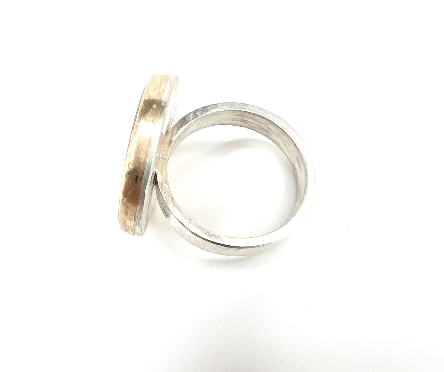 handmade dendritic agate ring made in silver and 14k gold US size 8.5