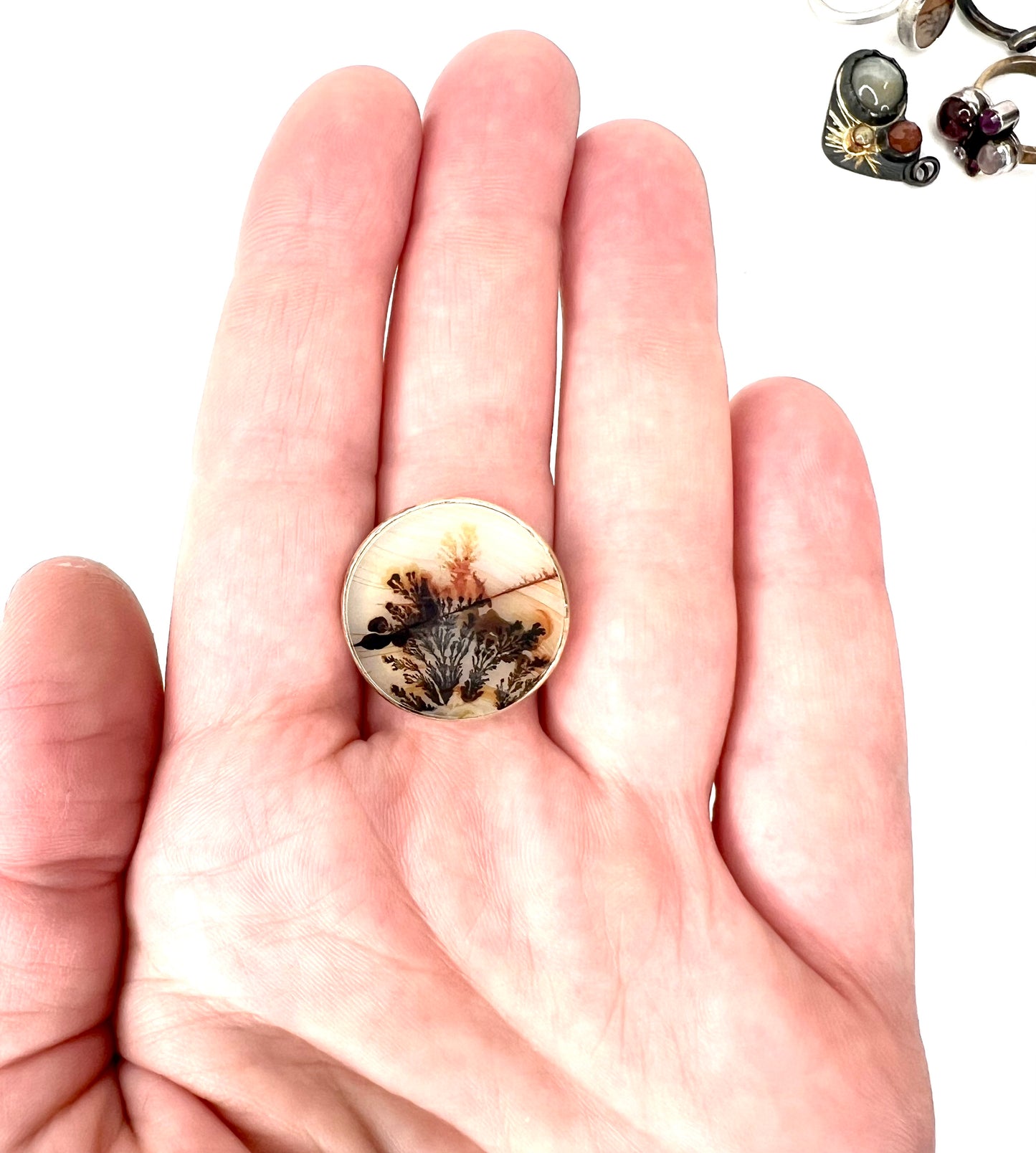 handmade dendritic agate ring made in silver and 14k gold US size 8.5