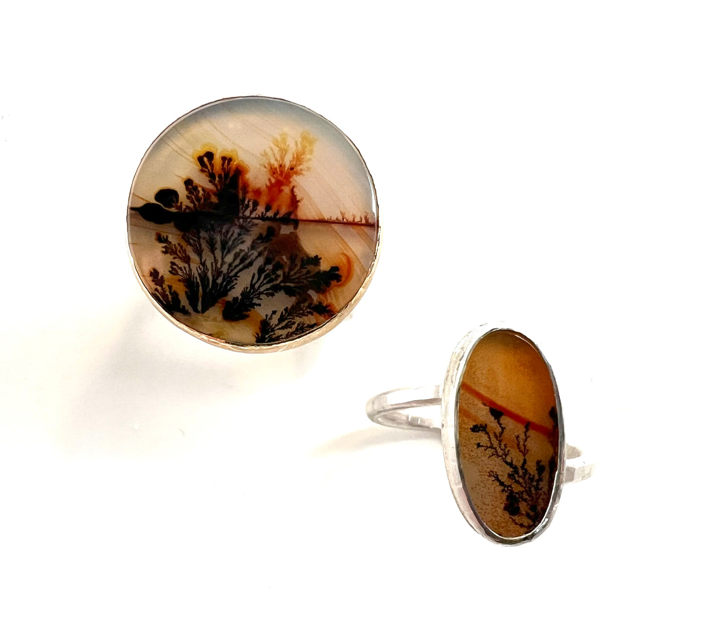 handmade dendritic agate ring made in silver and 14k gold US size 8.5
