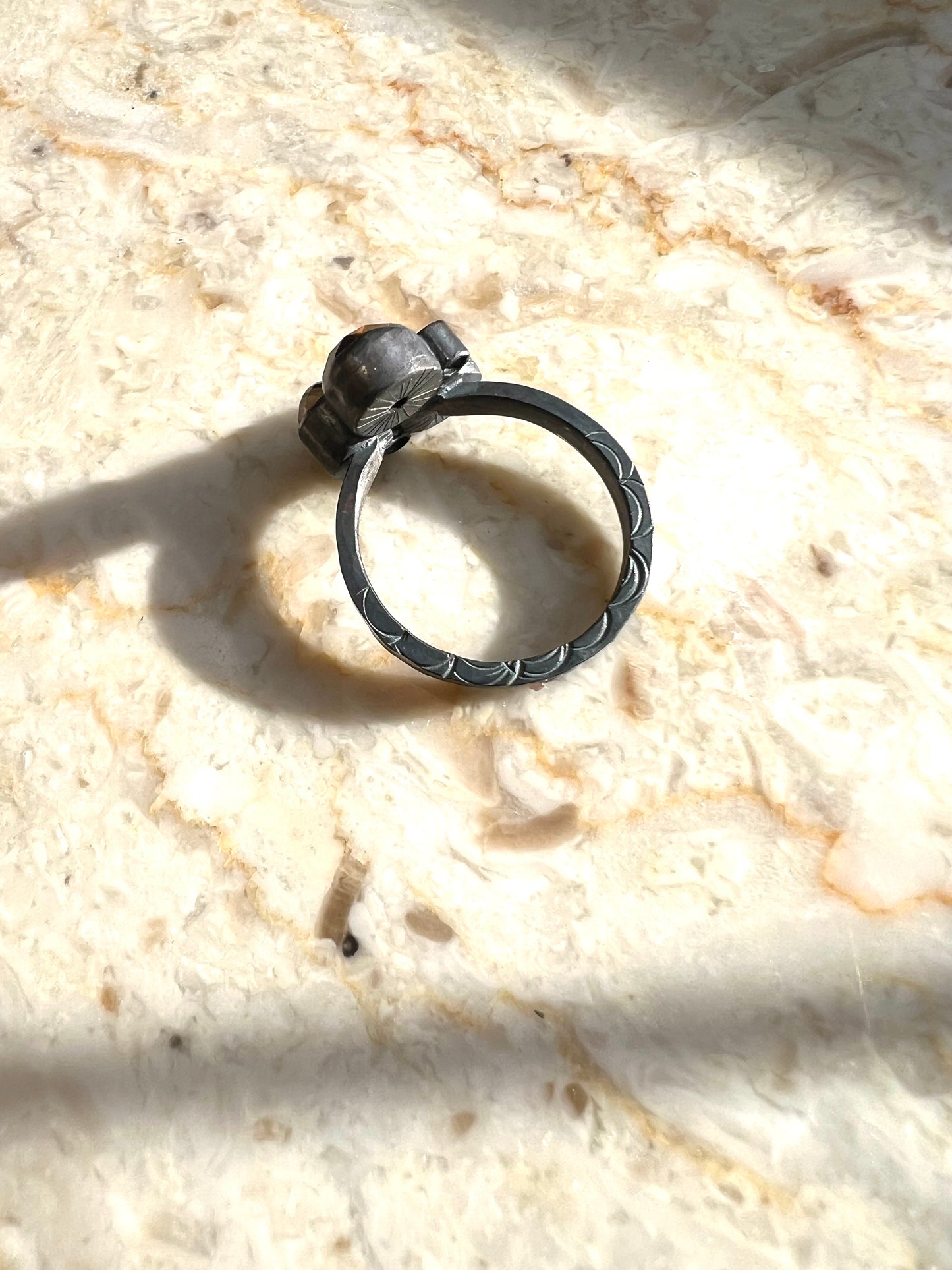 Handmade tigers eye, garnet, citrine and sapphire ring in sterling silver US size 7