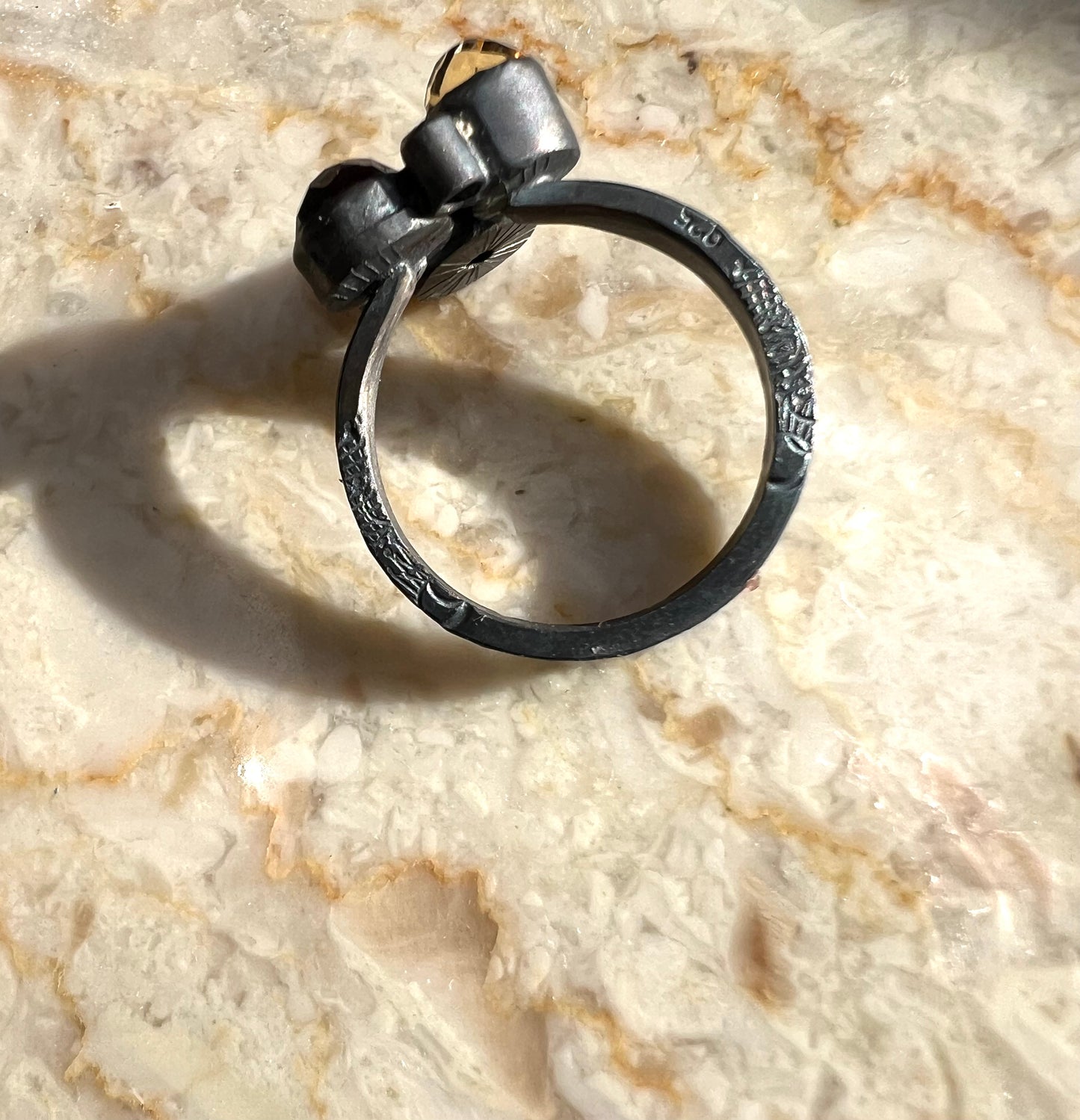 Handmade tigers eye, garnet, citrine and sapphire ring in sterling silver US size 7