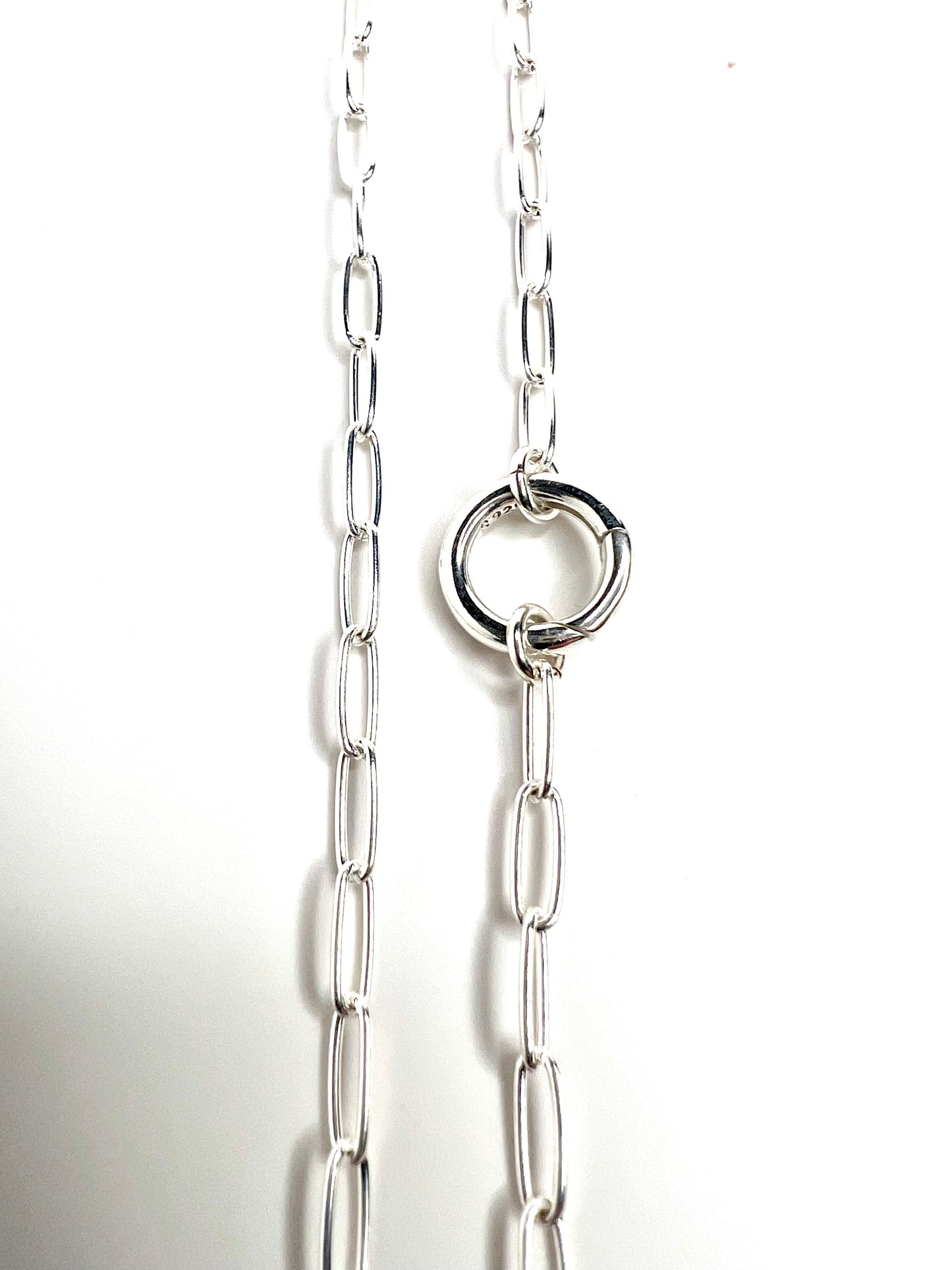 Sterling Silver Circle Charm Holder Necklace – Paperclip Chain