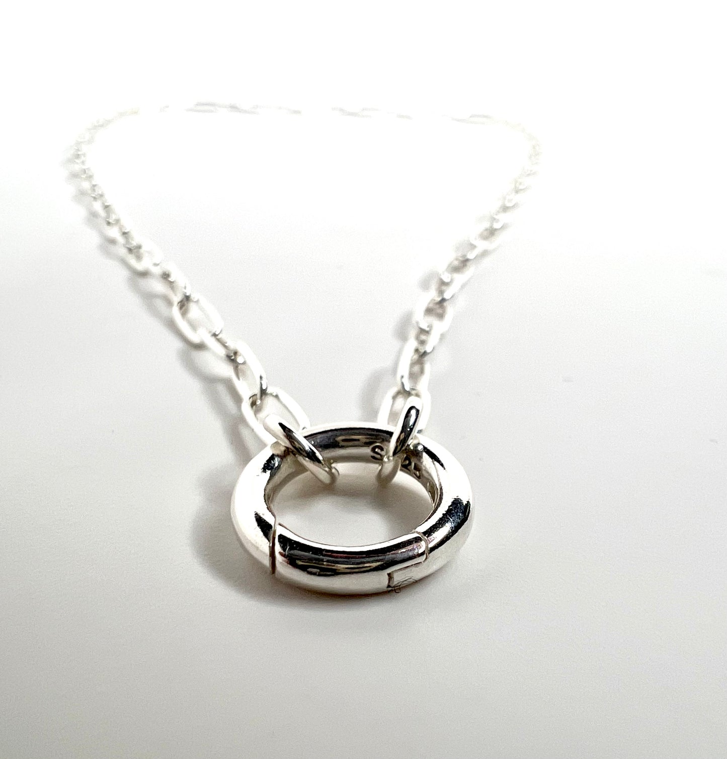 Sterling Silver Circle Charm Holder Necklace – Paperclip Chain