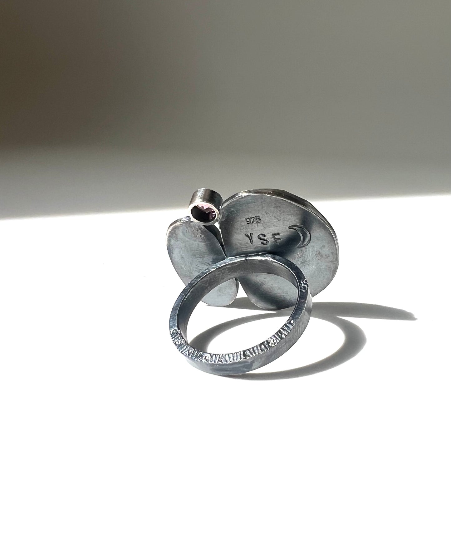 handcrafted moss agate, blue chalcedony and tourmaline sterling silver ring birthstone jewelry