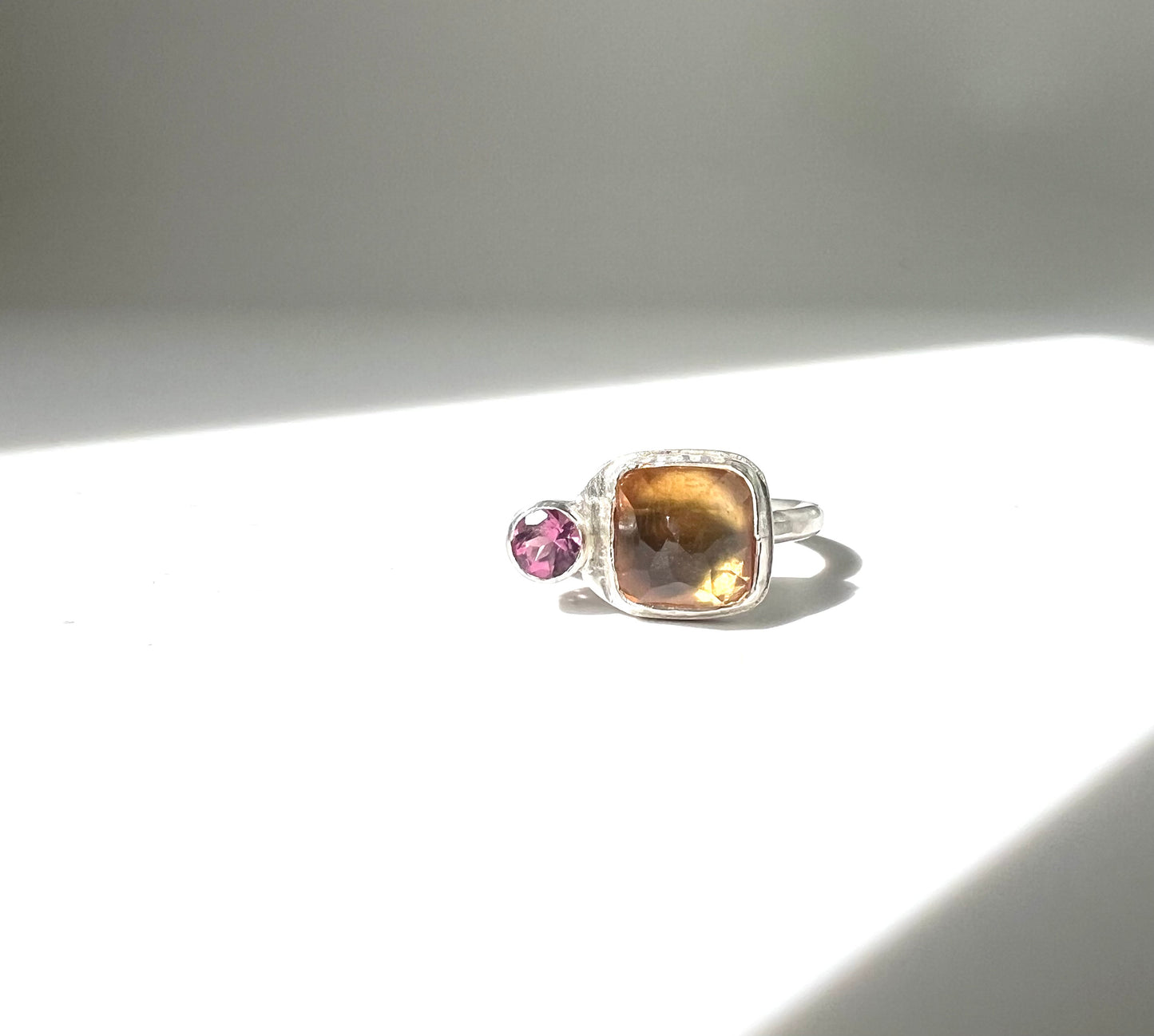 handmade citrine and tourmaline ring in sterling silver birthstone jewelry