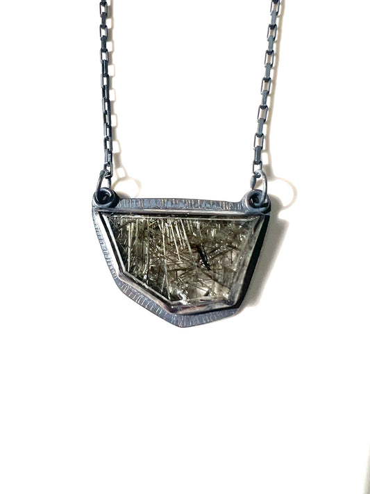 handmade rutilated quartz pendant on sterling silver necklace one of a kind jewelry