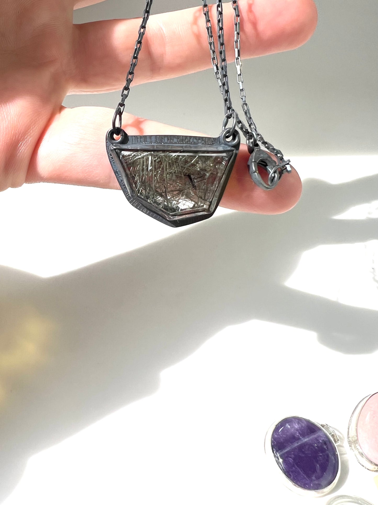 handmade rutilated quartz pendant on sterling silver necklace one of a kind jewelry
