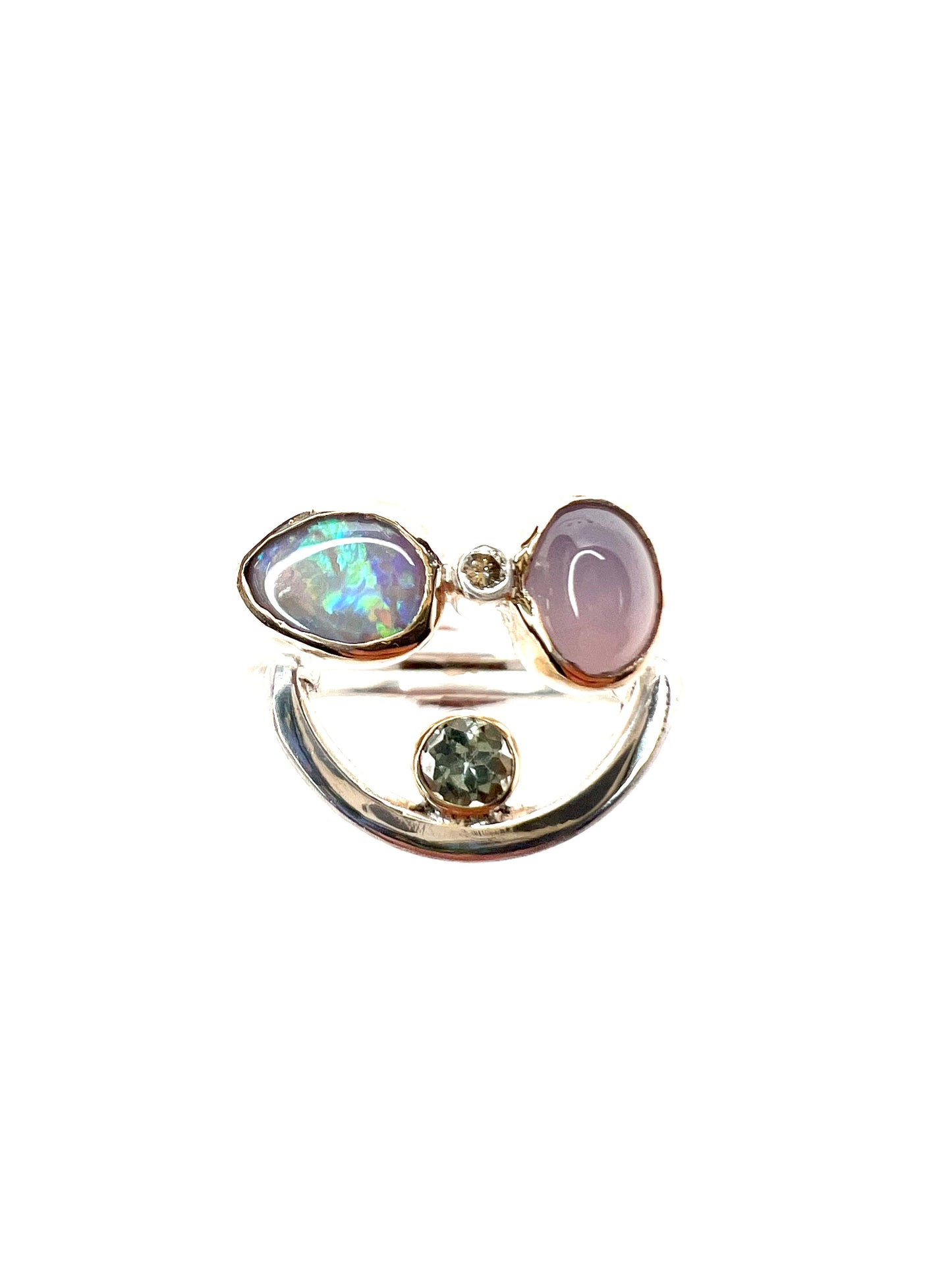 handmade stacking opal chalcedony and diamond ring set one of a kind jewelry