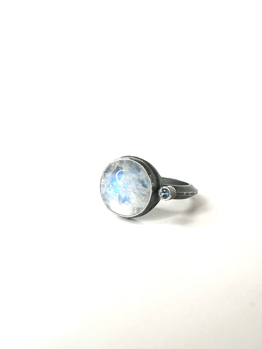 handcrafted moonstone and sapphire ring in sterling silver one of a kind jewelry