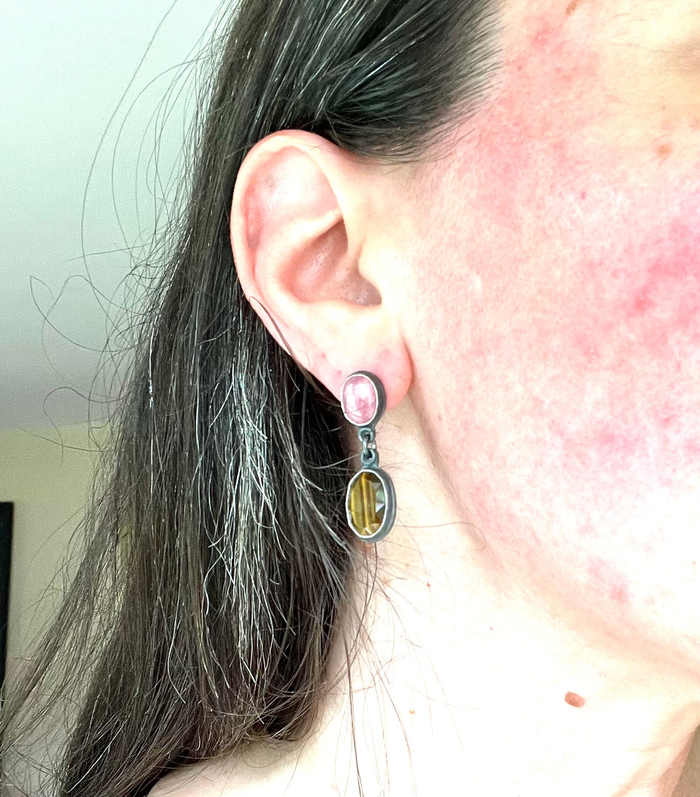 handmade tigers eye and rhodocrosite earrings handcrafted one of a kind jewelry