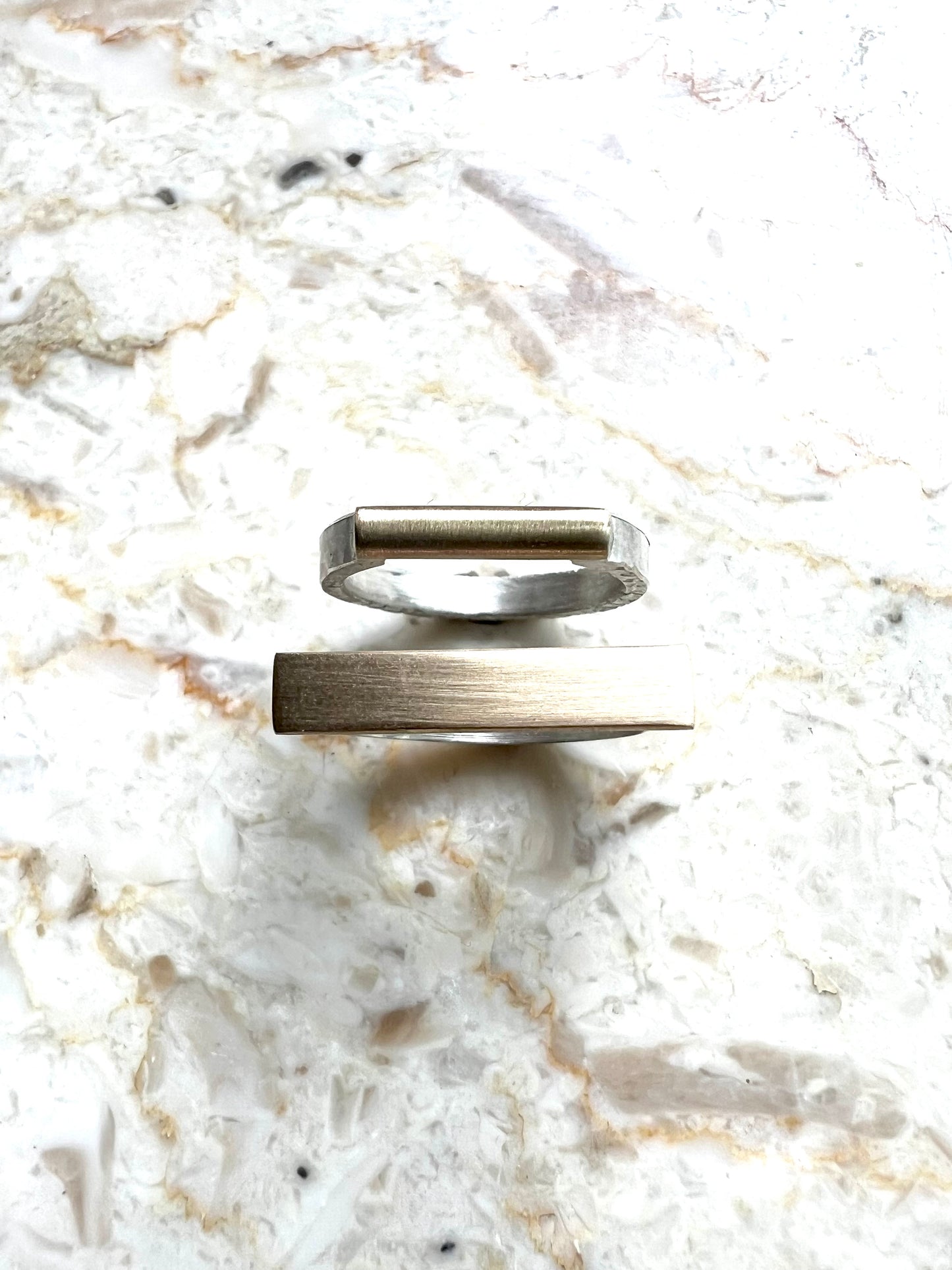 handcrafted minimalist 14k gold and sterling silver stacking bands