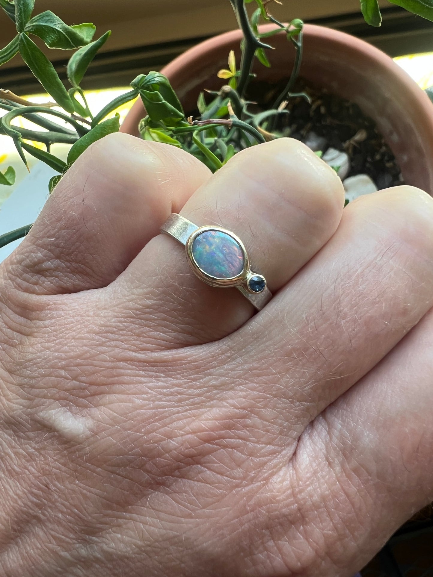 handmade opal and sapphire ring one of a kind