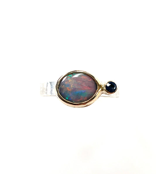 handmade opal and sapphire ring one of a kind