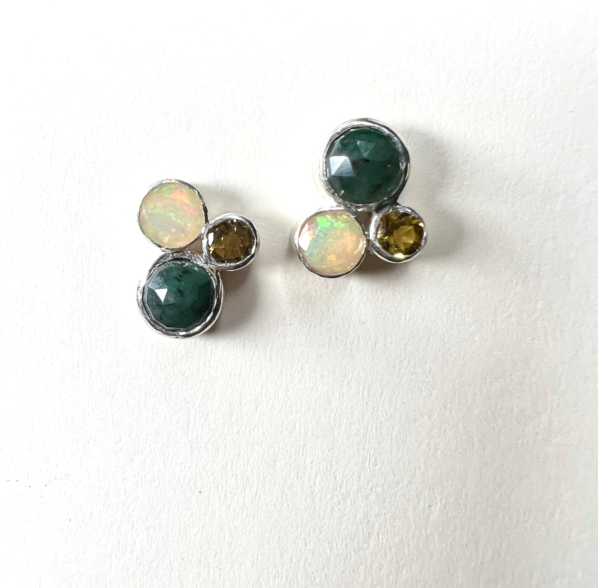 handmade emerald cluster gemstone stud earrings in sterling silver birthstone jewelry