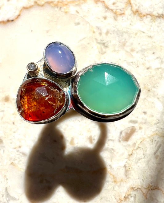 handmade one of a kind cluster statement ring in sterling silver