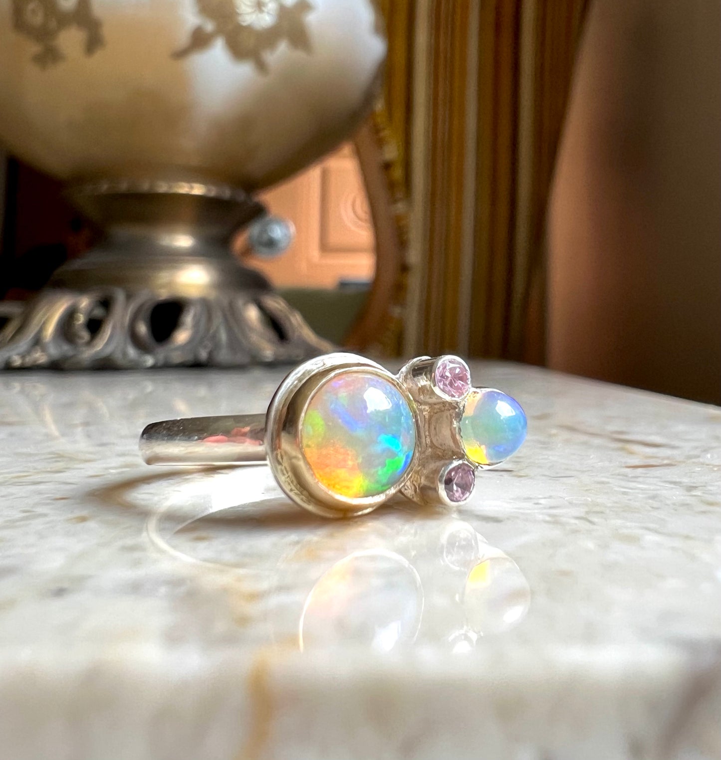 opal fantasy ring crystal opal and sapphire in 14k gold and sterling silver