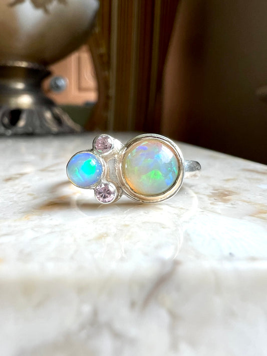 opal fantasy ring crystal opal and sapphire in 14k gold and sterling silver