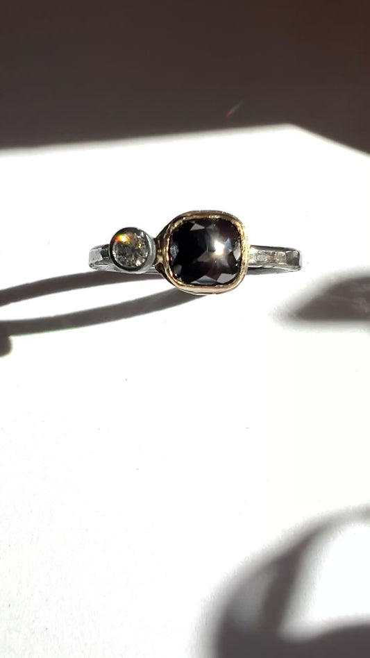 Black and grey diamond ring