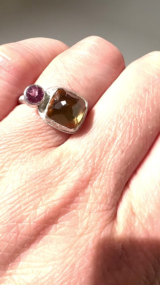 handmade citrine and tourmaline ring in sterling silver birthstone jewelry
