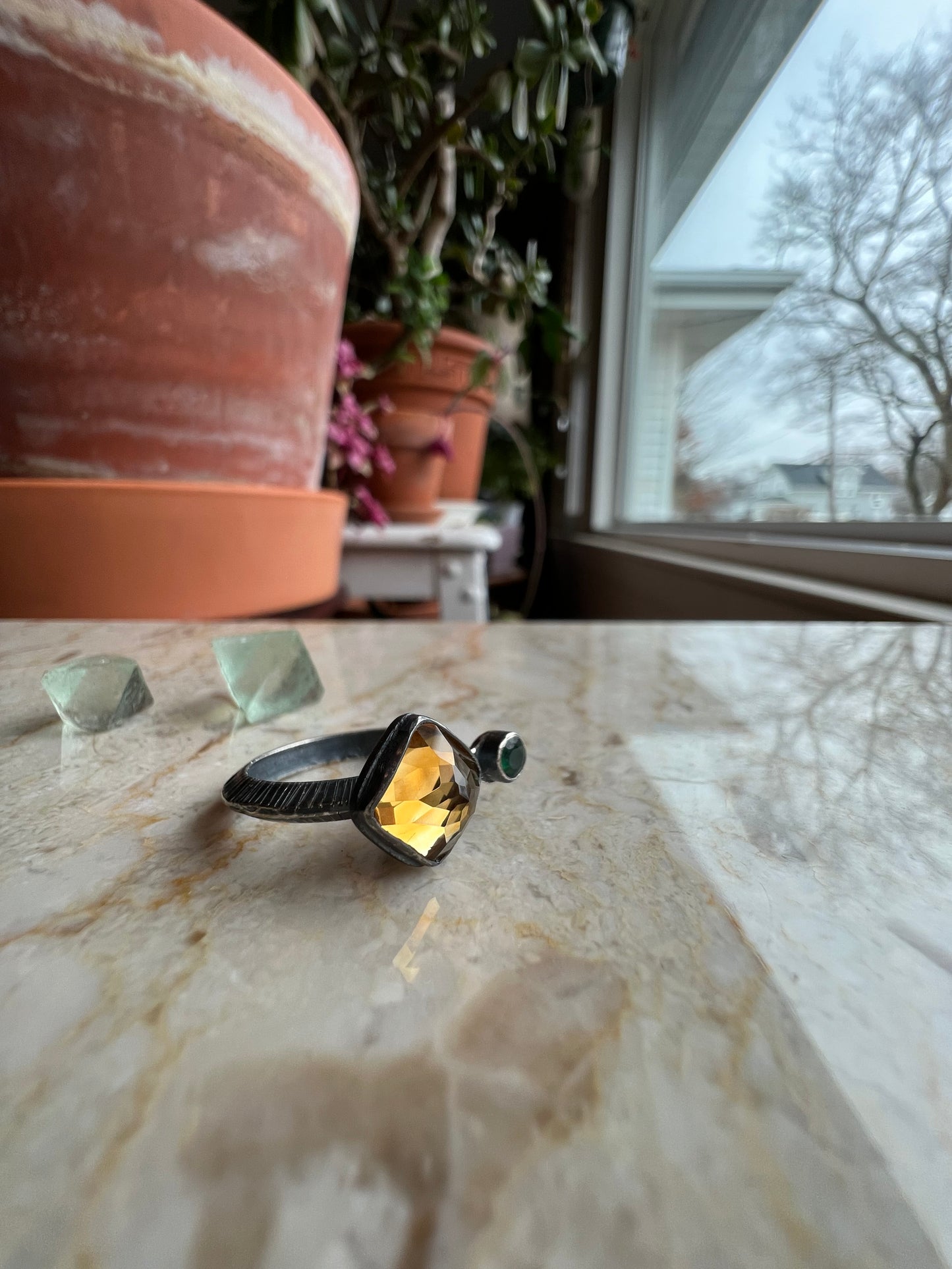 citrine and sapphire ring in sterling silver