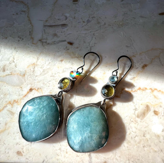 aqua marine and tourmaline earrings