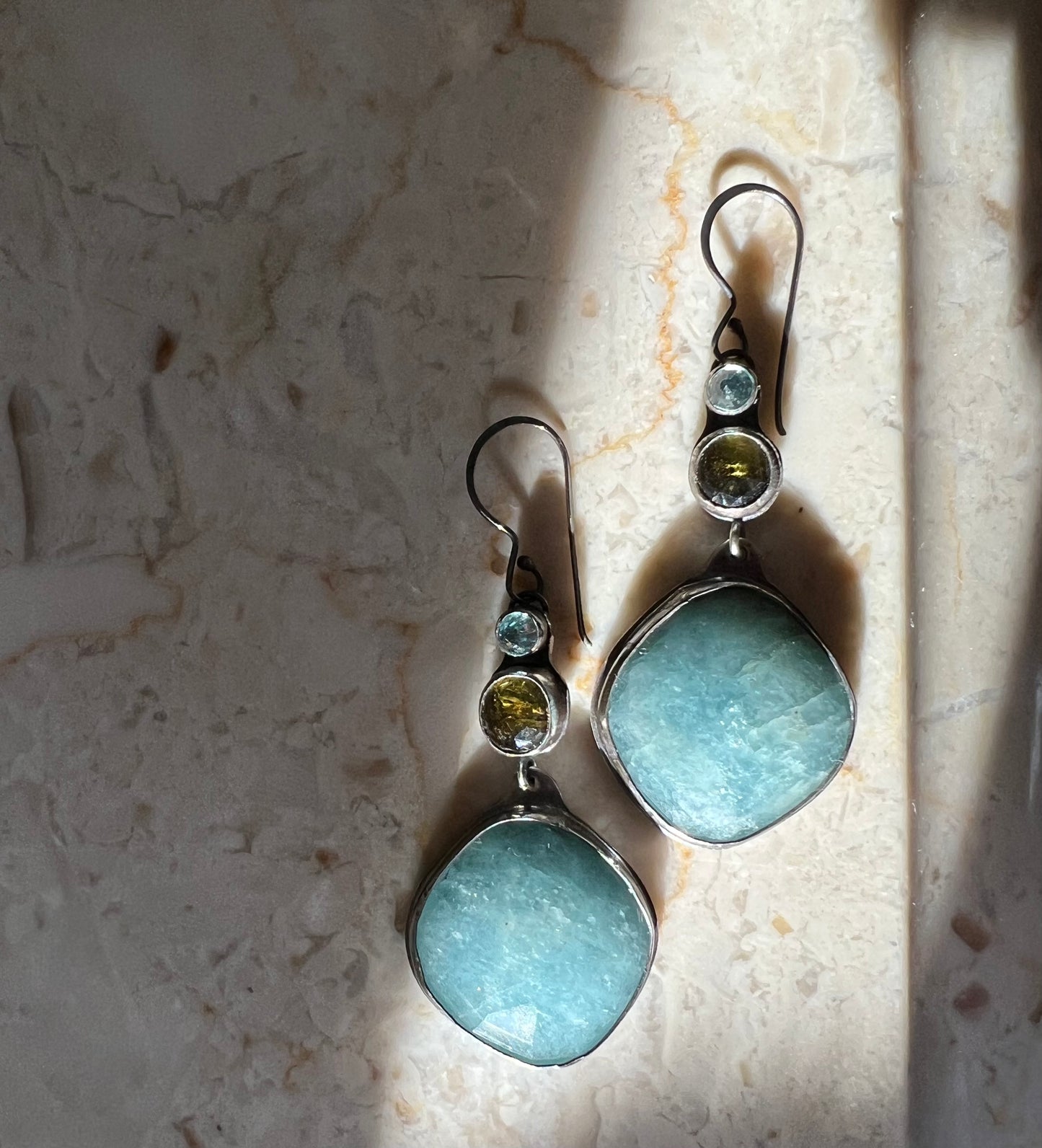 aqua marine and tourmaline earrings