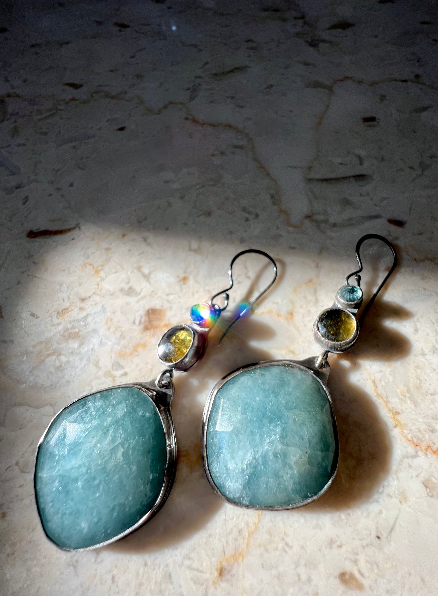 aqua marine and tourmaline earrings